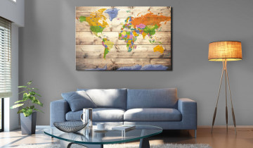 Tablou - Map on wood: Colourful Travels - Img 4