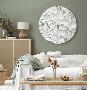 Tablou rotund - Carved Nature - Pattern With White Leaves Made of Stone - Img 2