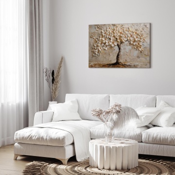 Tablou - Tree and flowers in beige, painterly impression - Img 4