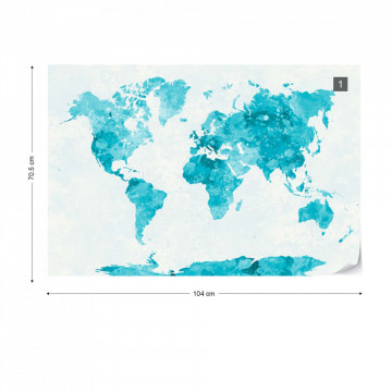 Watercolour World Map Turquoise - Img 1
