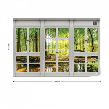 3D Door View Forest Photo Wallpaper Wall Mural - Img 1