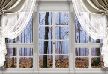 3D Door View Misty Forest Photo Wallpaper Wall Mural - Img 6