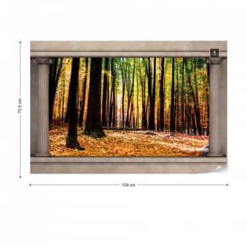 Autumn Forest Roman Column View Photo Wallpaper Wall Mural - Img 1