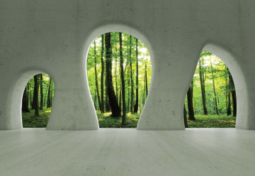 Forest 3D Concrete Arches View Photo Wallpaper Wall Mural - Img 6