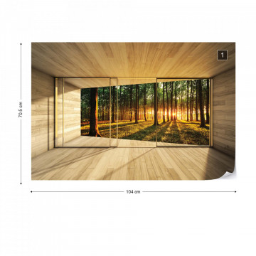 Forest 3D Modern Window View Photo Wallpaper Wall Mural - Img 1