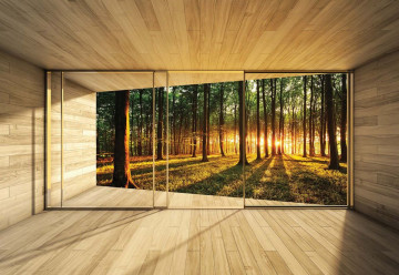 Forest 3D Modern Window View Photo Wallpaper Wall Mural - Img 3
