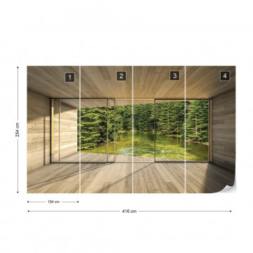 Forest Lake 3D Modern Window View Photo Wallpaper Wall Mural - Img 4