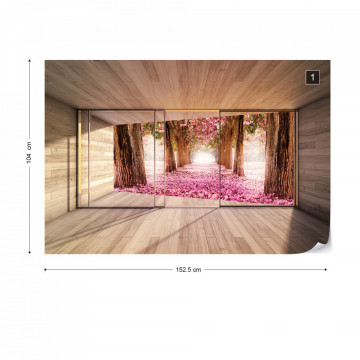 Forest Pink Blossom 3D Modern Window View Photo Wallpaper Wall Mural - Img 10