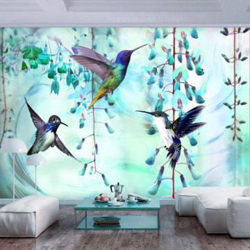 Fototapet - Flying Hummingbirds (Green) - Img 1