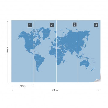 Fototapet Modern World Map Blue 3
