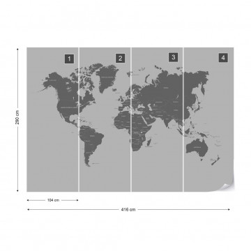 Fototapet Modern World Map Monochrome 3