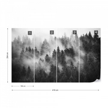 Fototapet - Pădure de Brazi în Ceață – Alb-Negru - Img 16