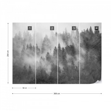 Fototapet - Pădure de Brazi în Ceață – Aspect Texturat, Alb-Negru - Img 1