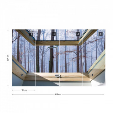Misty Forest 3D Skylight Window View Photo Wallpaper Wall Mural - Img 13