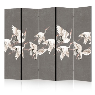 Paravan - Ornament with cranes - bright bird silhouettes on a textured grey background - Img 1