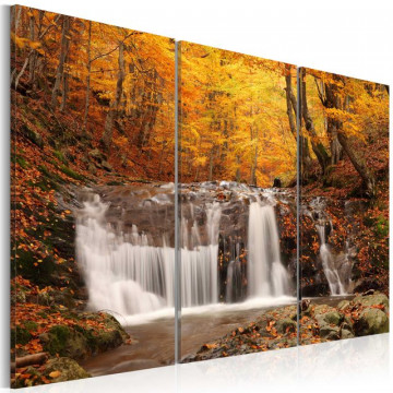 Tablou - A waterfall in the middle of fall trees - Img 1