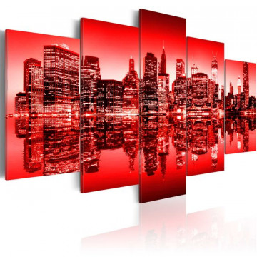 Tablou - Red glow over New York - 5 pieces - Img 1