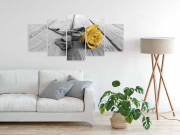 Tablou - Rose on Wood (5 Parts) Wide Yellow - Img 2
