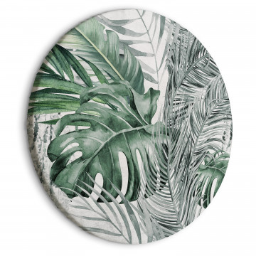 Tablou rotund - Exotic flora - A variety of tropical vegetation in shades of celadon and sage green/Dense jungle - Img 1