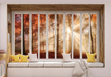 3D Window View Autumn Forest Photo Wallpaper Wall Mural - Img 3