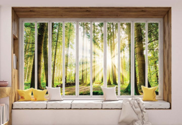 3D Window View Forest Sunrise Photo Wallpaper Wall Mural - Img 3