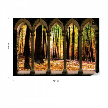 Autumn Forest Stone Archway View Photo Wallpaper Wall Mural - Img 1