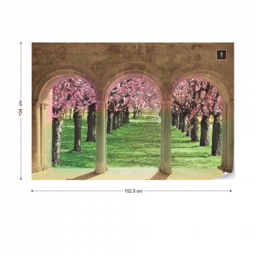 Flowering Trees Cherry Blossom View Through Stone Arches Photo Wallpaper Wall Mural - Img 10