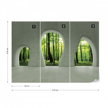 Forest 3D Concrete Arches View Photo Wallpaper Wall Mural - Img 12