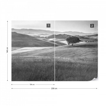 Fototapet - Dealuri Înverzite – Aspect Vintage, Alb-Negru - Img 14