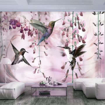 Fototapet - Flying Hummingbirds (Pink) - Img 1