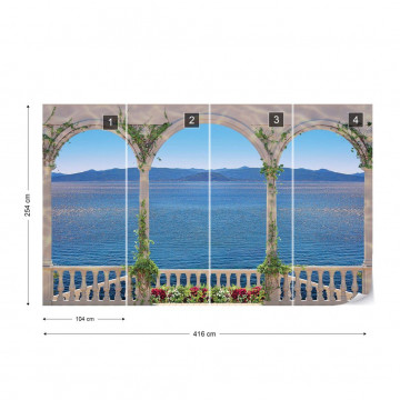 Fototapet - Privelistea marii printre arcade 3