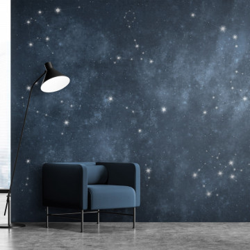 Fototapet - Stele - constelații ale zodiacului în cosmos de culoare bleu marin - Img 1