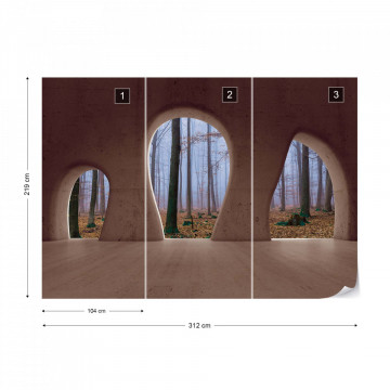 Misty Forest 3D Concrete Arches View Photo Wallpaper Wall Mural - Img 12