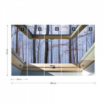 Misty Forest 3D Skylight Window View Photo Wallpaper Wall Mural - Img 15