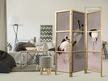 Paravan japonez - Cranes on a grey-pink background - Img 2