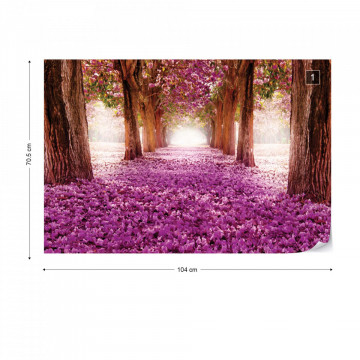 Pink Trees Path Photo Wallpaper Wall Mural - Img 1