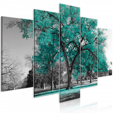 Tablou - Autumn in the Park (5 Parts) Wide Turquoise - Img 1