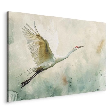 Tablou - Crane in flight - bird painted in watercolour technique on a greenish texture background - Img 1