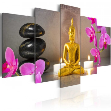 Tablou - Golden Buddha and orchids - Img 1