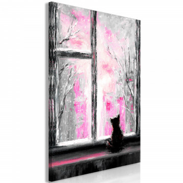 Tablou - Longing Kitty (1 Part) Vertical Pink - Img 1