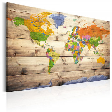 Tablou - Map on wood: Colourful Travels - Img 1