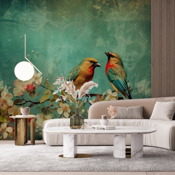 Tapet premium pasari in fundal verde