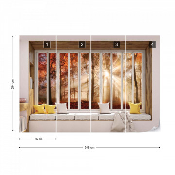 3D Window View Autumn Forest Photo Wallpaper Wall Mural - Img 9