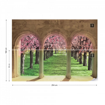 Flowering Trees Cherry Blossom View Through Stone Arches Photo Wallpaper Wall Mural - Img 8
