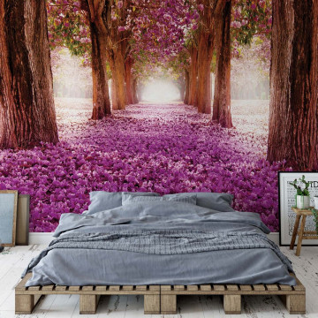 Flowers Trees Path Pink Photo Wallpaper Wall Mural - Img 2