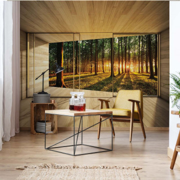 Forest 3D Modern Window View Photo Wallpaper Wall Mural - Img 2