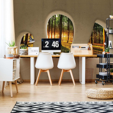 Forest Sunrise 3D Concrete Arches View Photo Wallpaper Wall Mural - Img 2