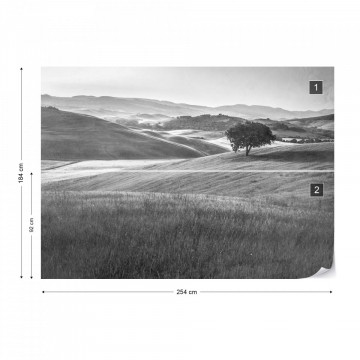 Fototapet - Dealuri Înverzite – Aspect Vintage, Alb-Negru - Img 11