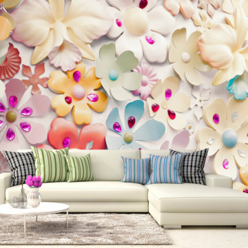 Fototapet - Motiv floral - compoziție romantică cu bijuterii pe fundal deschis - Img 1