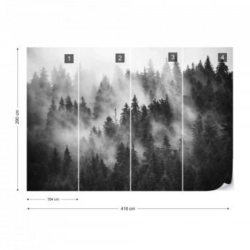 Fototapet - Pădure de Brazi în Ceață – Alb-Negru - Img 17
